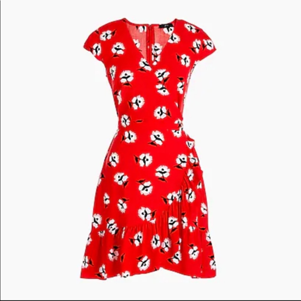 Faux-wrap dress with ruffle hem & cute cap sleeves